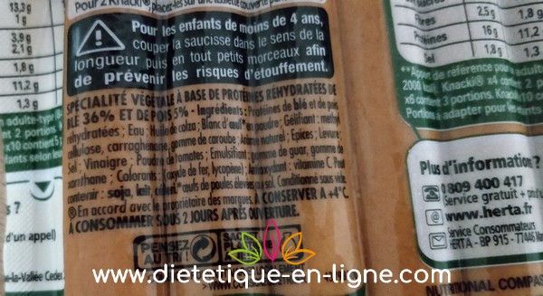 Ingrédients des knackis végétales Ingrédients des knackis végétales